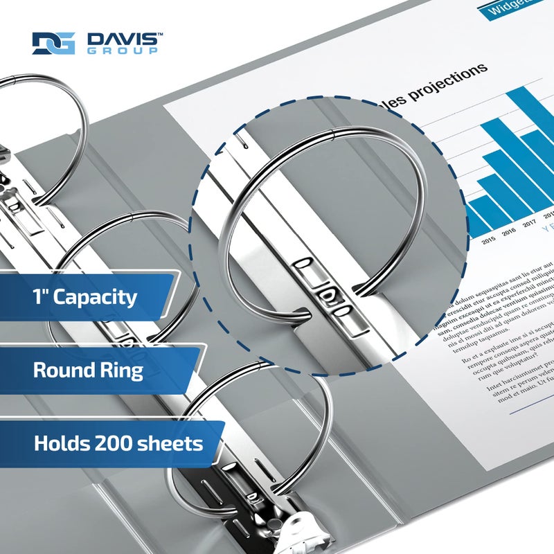 Davis Group Premium Economy 6-Pack 3-Ring Binders for School or Office, Round-Ring Binders, 1 Inch, Gray - Image 2